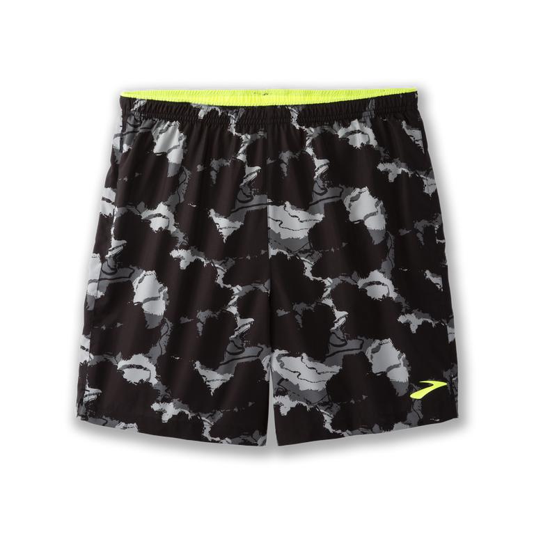 Brooks Go-To 7" Mens Running Shorts - Black/Concrete Camo - Indonesia (MKPE-73690)